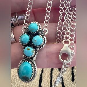 ❤️ Kingman Turquoise 5 Stone Brushed 925 Southwestern 18+2” Adj Necklace 11.6Gm